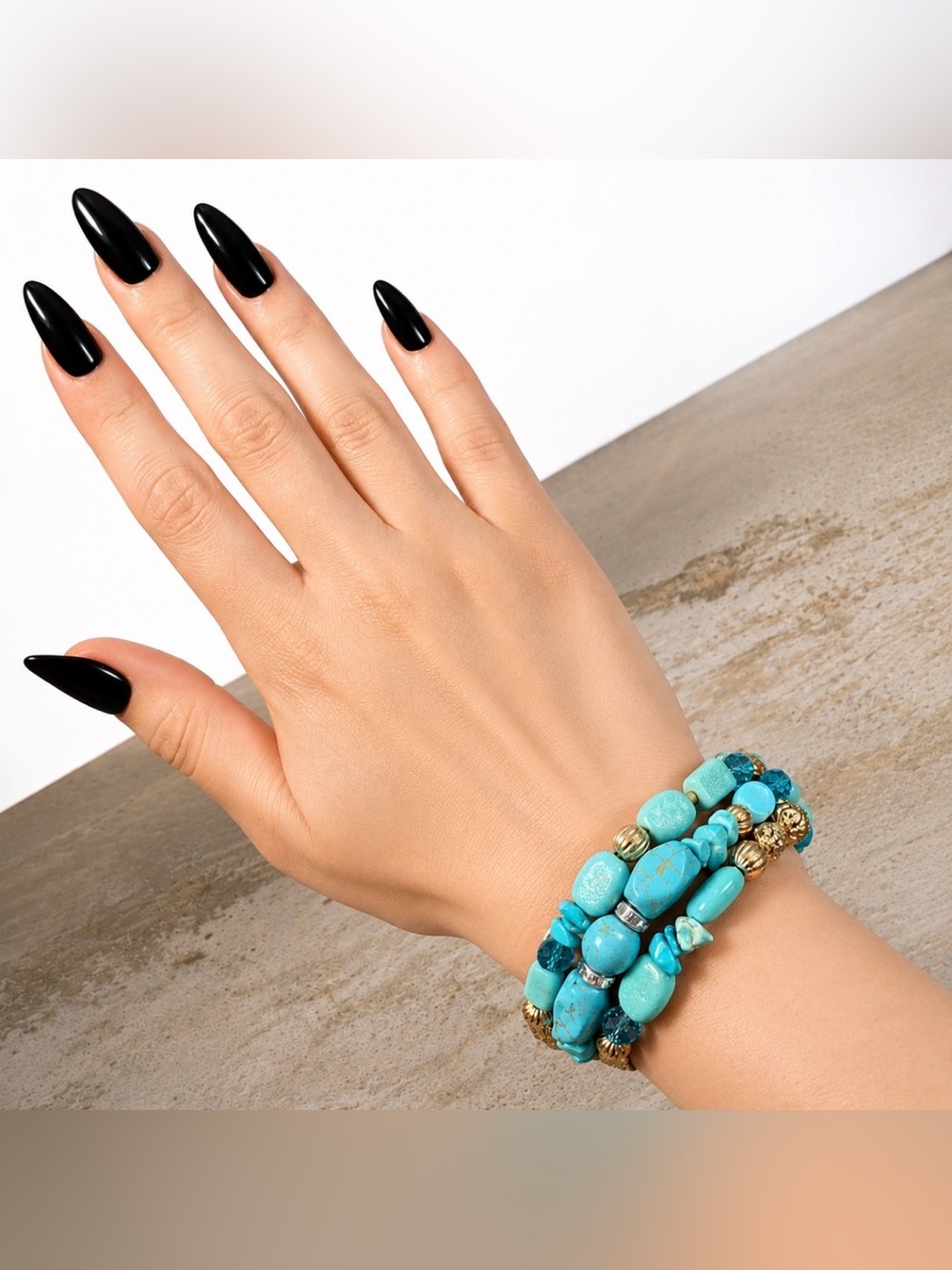 Turquoise Boho Beaded Stretch Bracelet Stack of 3